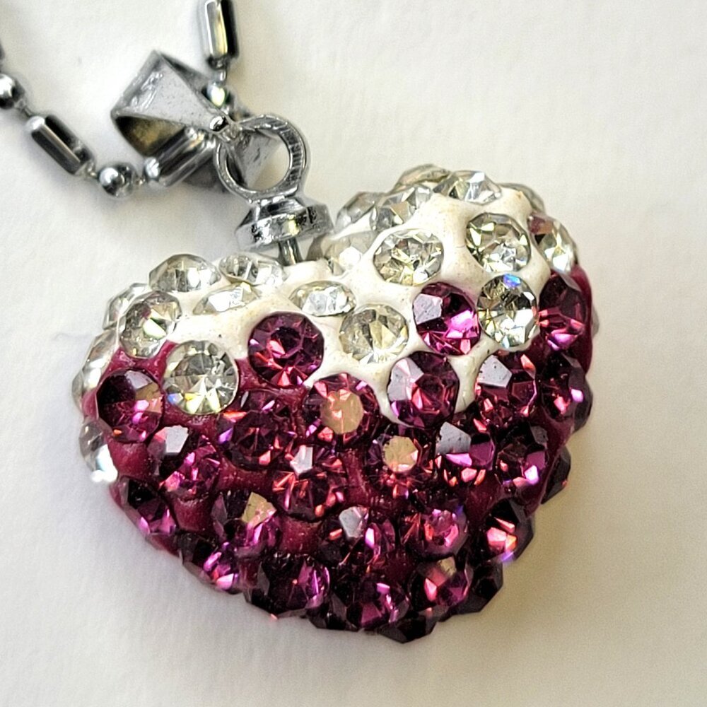 Purple Heart Shape Pendant with Swaroski elements On18K Silver Necklace